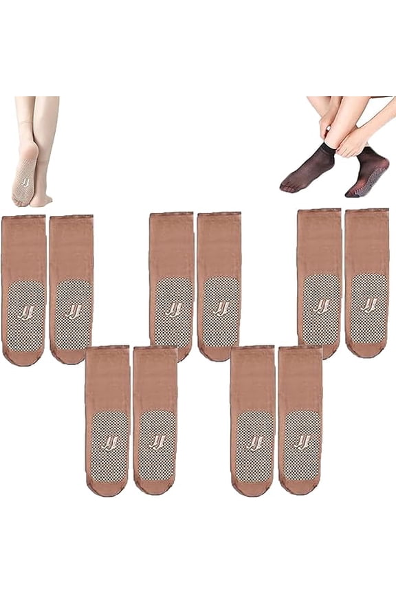 Operationaln Invisible, Slip-resistant Crystal Silk Socks, BareBlend Socks,Non-slip and Invisible Crystal Silk Sock(Brown-5pairs)