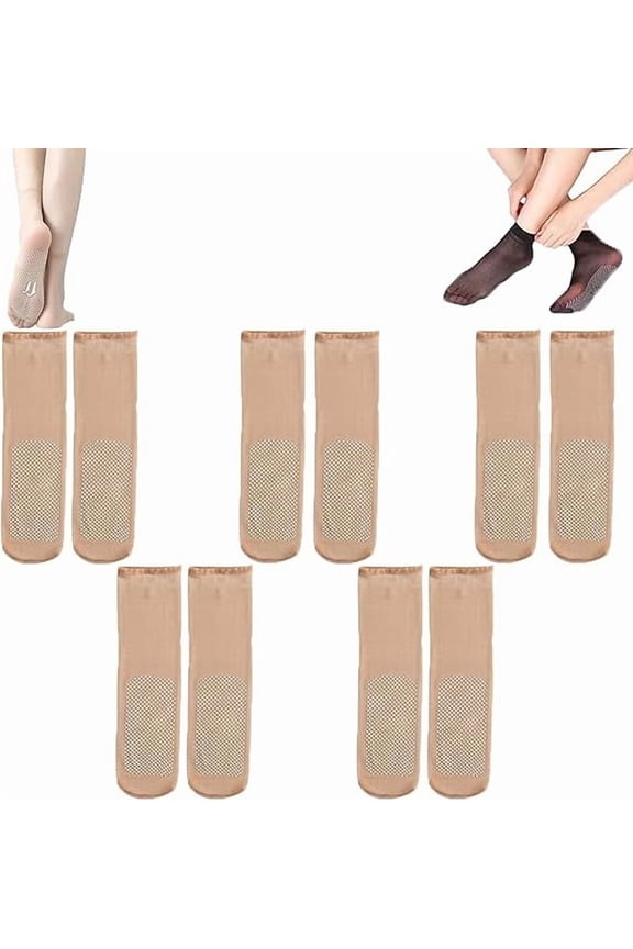Operationaln Invisible, Slip-resistant Crystal Silk Socks, BareBlend Socks,Non-slip and Invisible Crystal Silk Sock(Skin-5pairs)