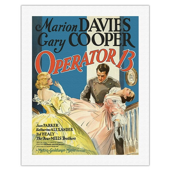 Operator 13 - Starring Marion Davies Gary Cooper Jean Parker - Vintage Film Movie Poster c.1934 - Fine Art Rolled Canvas Print 20in x 26in