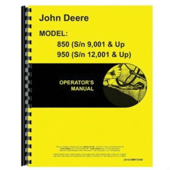 Operator's Manual fits John Deere 850 950 OMR72588