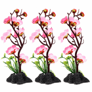 ABCISI 3-Piece Artificial Sushi Plate Decoration, 8.66-Inch Pink Blossom Ornaments with Rock-Style Bases for Japanese Dinner Tables, Sashimi, Cold Dishes and Restaurant Food Displays
