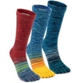 thumbnail image 1 of OpetHome 3 Pairs Colorful Striped Crew Five Toe Socks, Unisex Cotton Split Toe Athletic Socks for Daily Wear Cycling Running Medium, 1 of 5