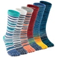 thumbnail image 1 of OpetHome 6 Pairs Colorful Striped Crew Five Toe Socks, Unisex Cotton Split Toe Athletic Socks for Daily Wear Cycling Running Medium, 1 of 2