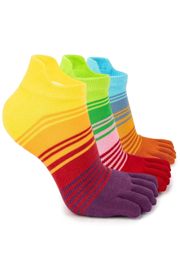 Colorful Cotton Toe socks for women men, Ankle five toe socks 3 pairs Style A Small