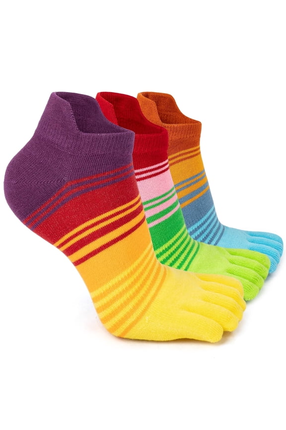 Colorful Cotton Toe socks for women men, Ankle five toe socks 3 pairs Style B Large