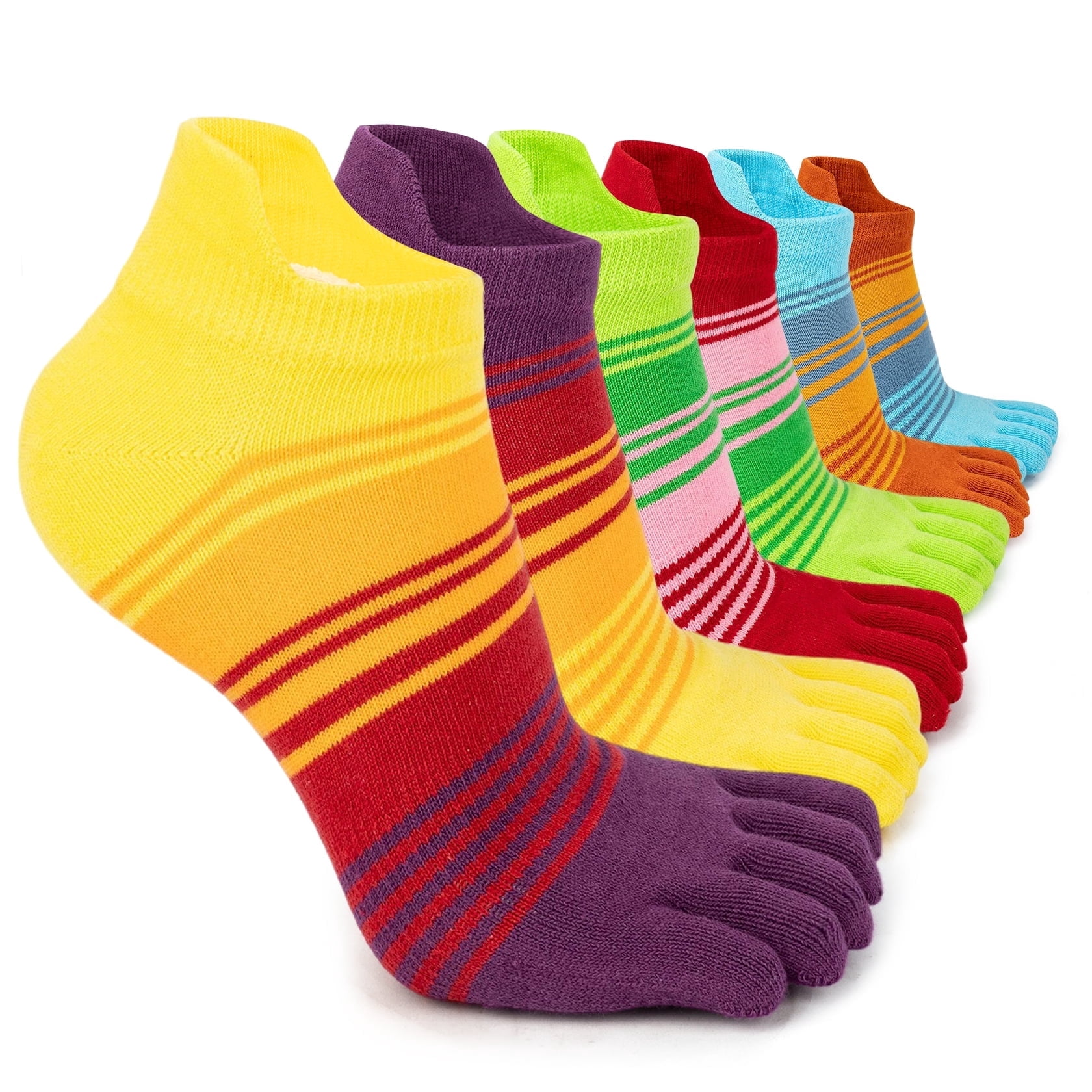 OpetHome Colorful Cotton Toe socks for women men, Ankle five toe socks 6 pairs Medium