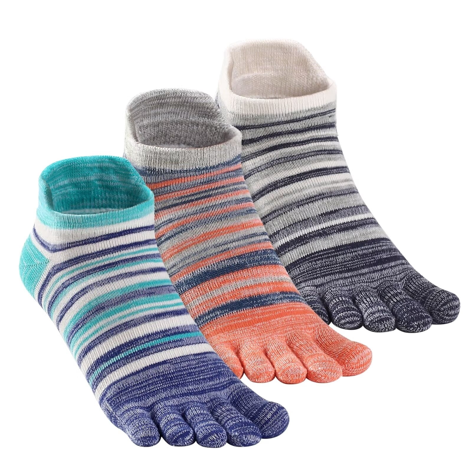 OpetHome Cotton Toe socks for women men, Running Ankle five toe socks Multicolor 3 pairs Large size