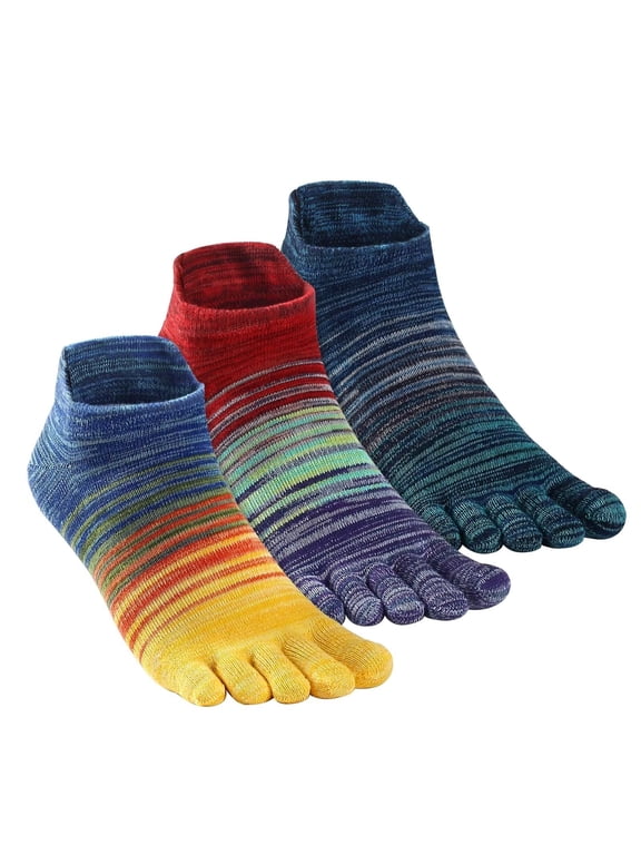 Cotton Toe socks for women men, Walking Ankle five toe socks Multicolor 3 pairs Medium size