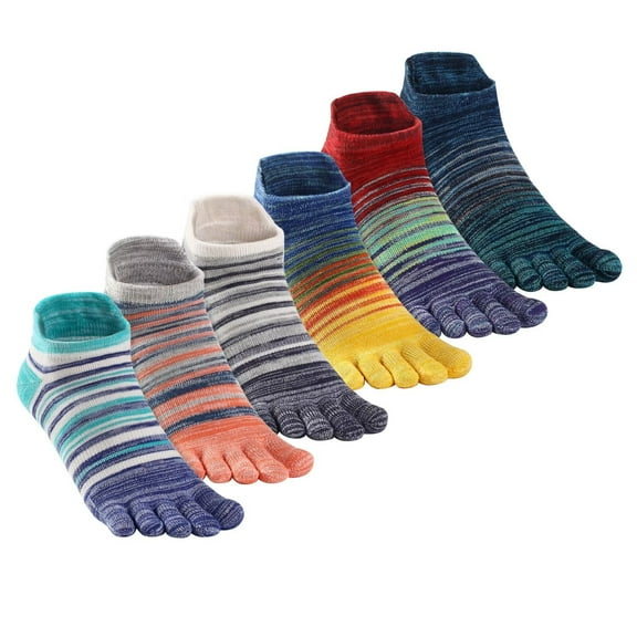 OpetHome Cotton Toe socks for women men, Walking Running Ankle five toe socks Multicolor 6 pairs Large size