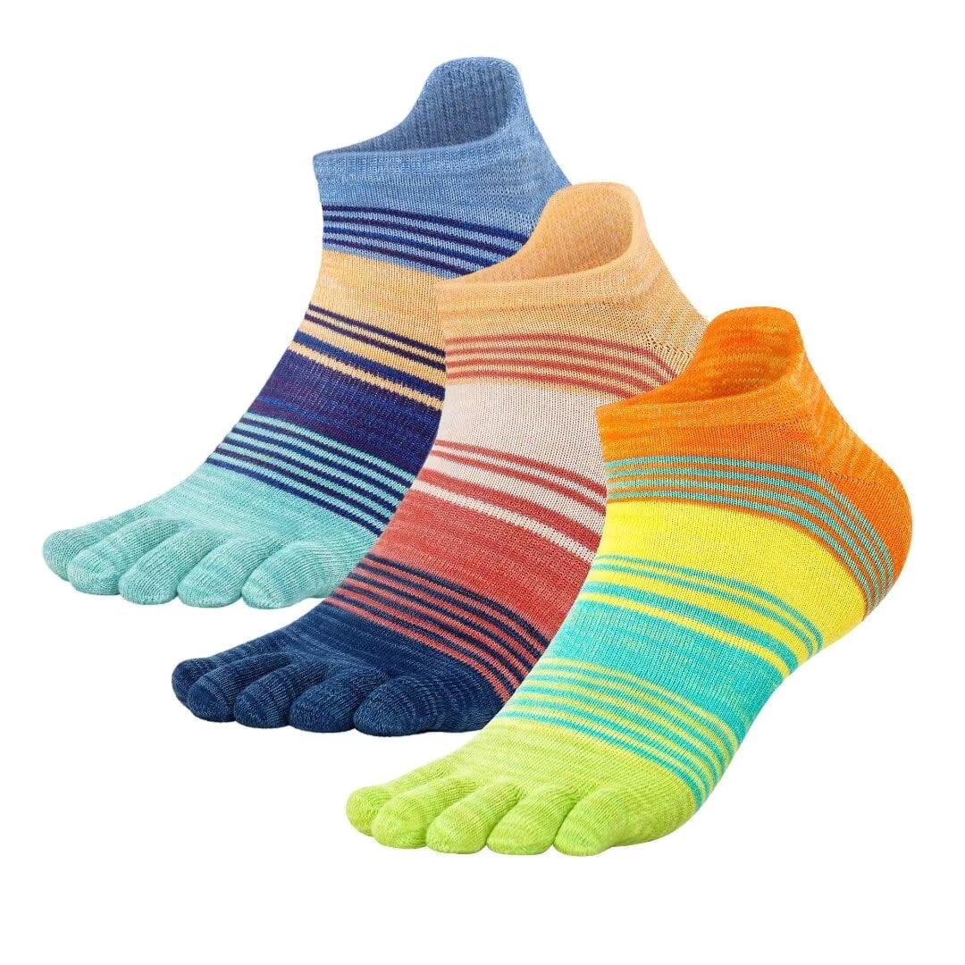 OpetHome Soft Cotton Toe socks for women men, Low cut socks with toes for running walking 3 pairs of colorful socks Medium