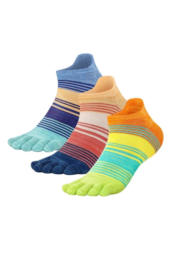 Soft Cotton Toe socks for women men, Low cut socks with toes for running walking 3 pairs of colorful socks Small