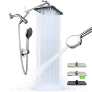 Ophanie 12 Inch Coverage High Pressure Rain Shower Head Combo with Adjustable Extension Arm, Wide Rainfall & 5 Modes Handheld Showerhead, Dual Anti-Clog Nozzles for Ultimate Experience, Silver Chrome