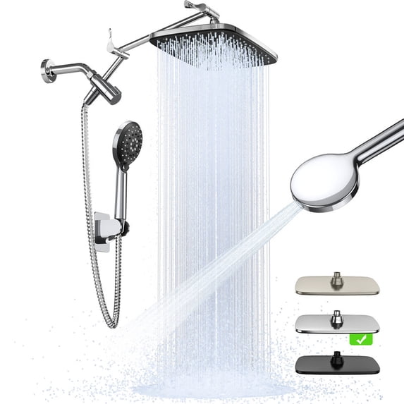 Ophanie 12 Inch Coverage High Pressure Rain Shower Head Combo with Adjustable Extension Arm, Wide Rainfall & 5 Modes Handheld Showerhead, Dual Anti-Clog Nozzles for Ultimate Experience, Silver Chrome
