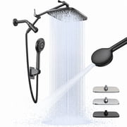 Ophanie 12 Inch Coverage High Pressure Rain Shower Head Combo with Adjustable Extension Arm - Wide Rainfall & 5 Modes Handheld Showerhead, Dual Anti-Clog Nozzles for Ultimate Shower Experience, Black