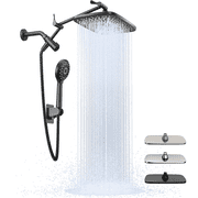 Ophanie 12 Inch Coverage High Pressure Rain Shower Head Combo with Adjustable Extension Arm - Wide Rainfall & 5 Modes Handheld Showerhead, Dual Anti-Clog Nozzles for Ultimate Shower Experience, Black