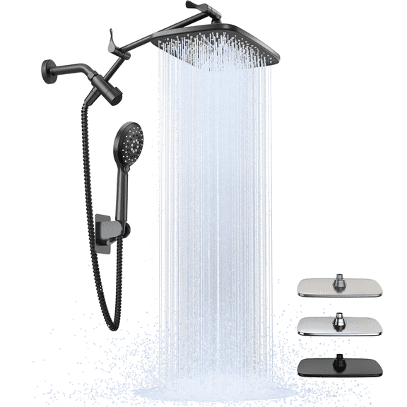Ophanie 12 Inch Coverage High Pressure Rain Shower Head Combo with Adjustable Extension Arm - Wide Rainfall & 5 Modes Handheld Showerhead, Dual Anti-Clog Nozzles for Ultimate Shower Experience, Black