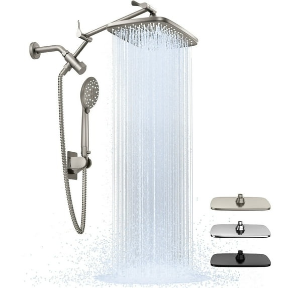 Ophanie 12 Inch Coverage High Pressure Rain Shower Head Combo with Extension Arm - Wide Rainfall & 5 Modes Handheld Showerhead, Dual Anti-Clog Nozzles for Ultimate Shower Experience, Brushed Nicke