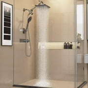 Ophanie 12 Inch High Pressure Rain Shower Head Combo with Adjustable Extension Arm - Wide Rainfall & 5 Spray Handheld Showerhead - Dual Anti-Clog Nozzles for Ultimate Shower Experience, Silver Chrome