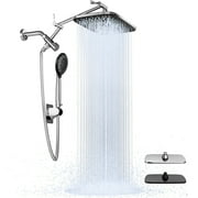 Ophanie 12 Inch Coverage High Pressure Rain Shower Head Combo with Adjustable Extension Arm, Wide Rainfall & 5 Modes Handheld Showerhead, Dual Anti-Clog Nozzles for Ultimate Experience, Silver Chrome