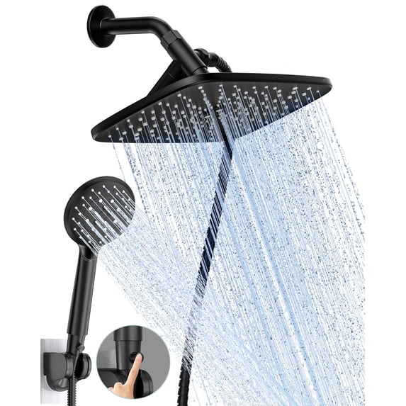 Ophanie 12 Inch Coverage High Pressure Rain Shower Head Combo - Wide Rainfall & 5 Modes Handheld Showerhead, Dual Anti-Clog Nozzles for Ultimate Shower Experience, Black