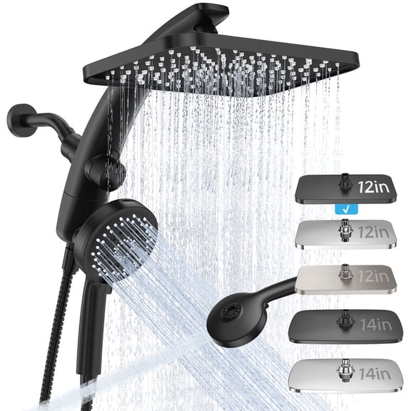 Ophanie 12-inch Coverage High Pressure Rain Shower Head Combo with Magnetic Handheld Shower Heads, Wide Rainfall & 8 Modes Showerhead, Dual Anti-Clog Nozzles for Ultimate Experience, Black
