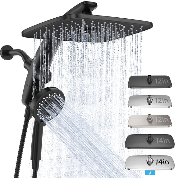 Ophanie 14-inch Coverage High Pressure Rain Shower Head Combo with Magnetic Handheld Shower Heads, Wide Rainfall & 8 Modes Showerhead, Dual Anti-Clog Nozzles for Ultimate Experience, Black