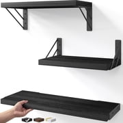 Ophanie 16 inch 3 Pack L-shaped Wood Floating Shelves, Hanging Float Shelf for Wall Mounted Decorative Shelves, 6.7 x 16 Inch, Set of 3, Black