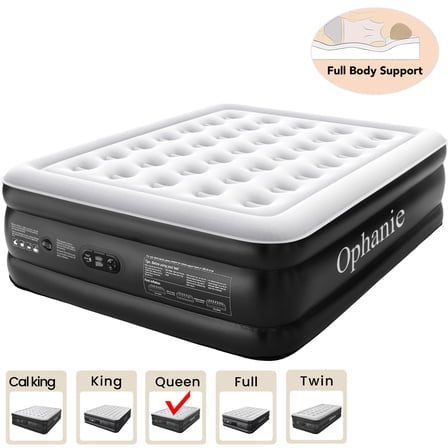Ophanie Queen Air Mattress, 18-Inch Elevated Inflatable Bed with Built-in Pump, Puncture-Resistant, Quick Inflation/Deflation, Portable for camping & Guests, Black
