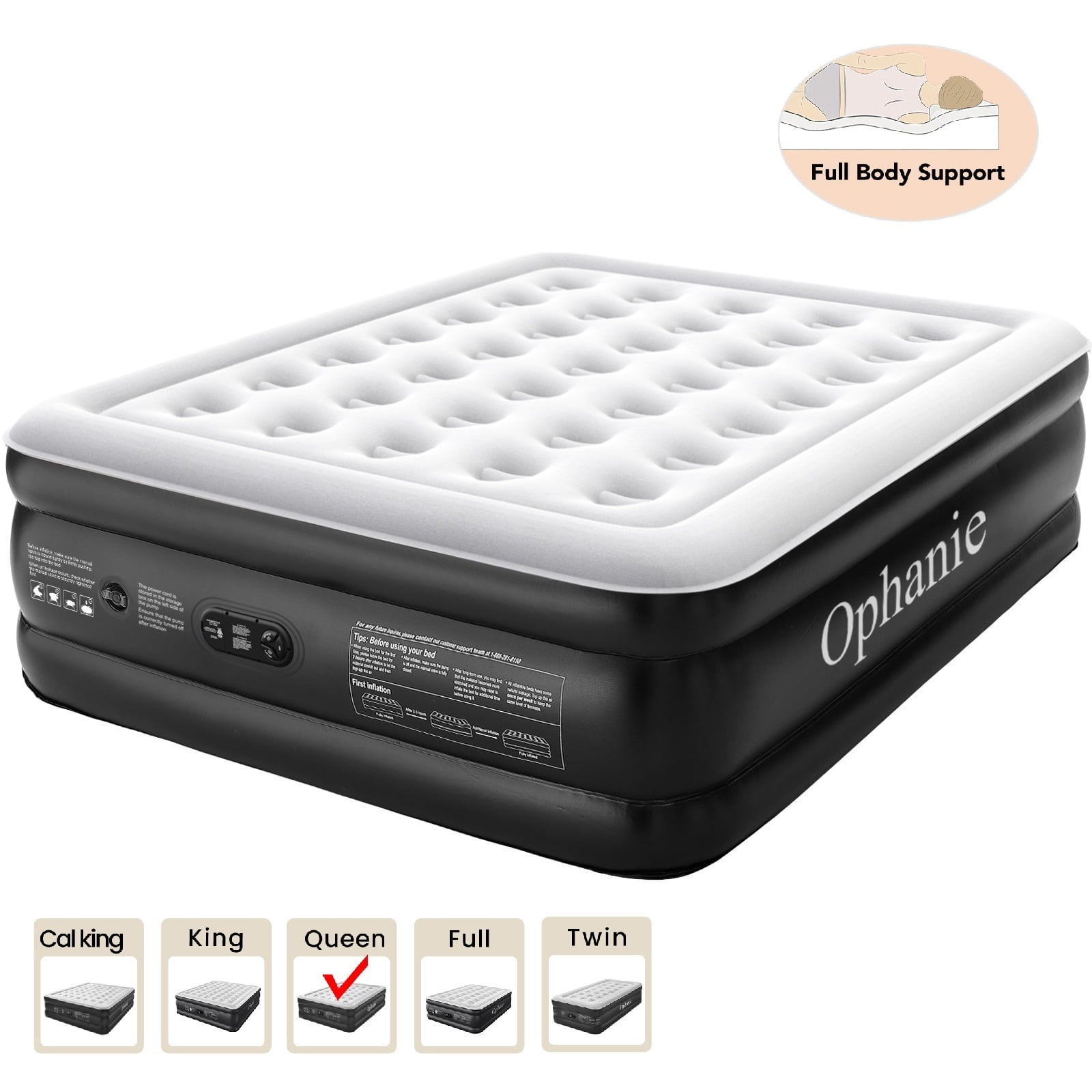 Ophanie Queen Air Mattress, 18-Inch Elevated Inflatable Bed with Built-in Pump, Puncture-Resistant, Quick Inflation/Deflation, Portable for camping & Guests, Black