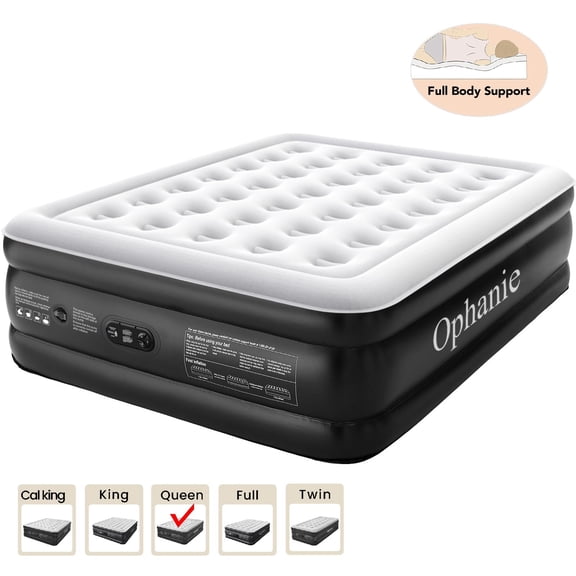 Ophanie Queen Air Mattress, 18-Inch Elevated Inflatable Bed with Built-in Pump, Puncture-Resistant, Quick Inflation/Deflation, Portable for camping & Guests, Black