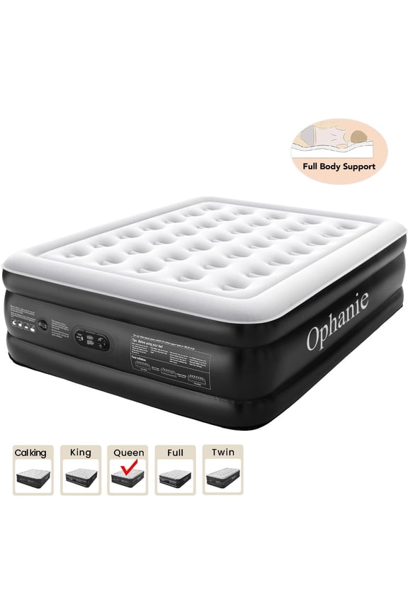 Queen Air Mattress, 18-Inch Elevated Inflatable Bed with Built-in Pump, Puncture-Resistant, Quick Inflation/Deflation, Portable for camping & Guests, Black
