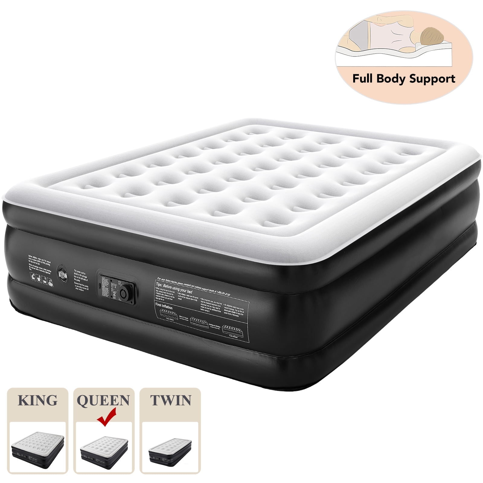 Ophanie Queen Air Mattress, 18-Inch Elevated Inflatable Bed with Built-in Pump, Puncture-Resistant, Quick Inflation/Deflation, Portable for camping & Guests, Black - Walmart.com