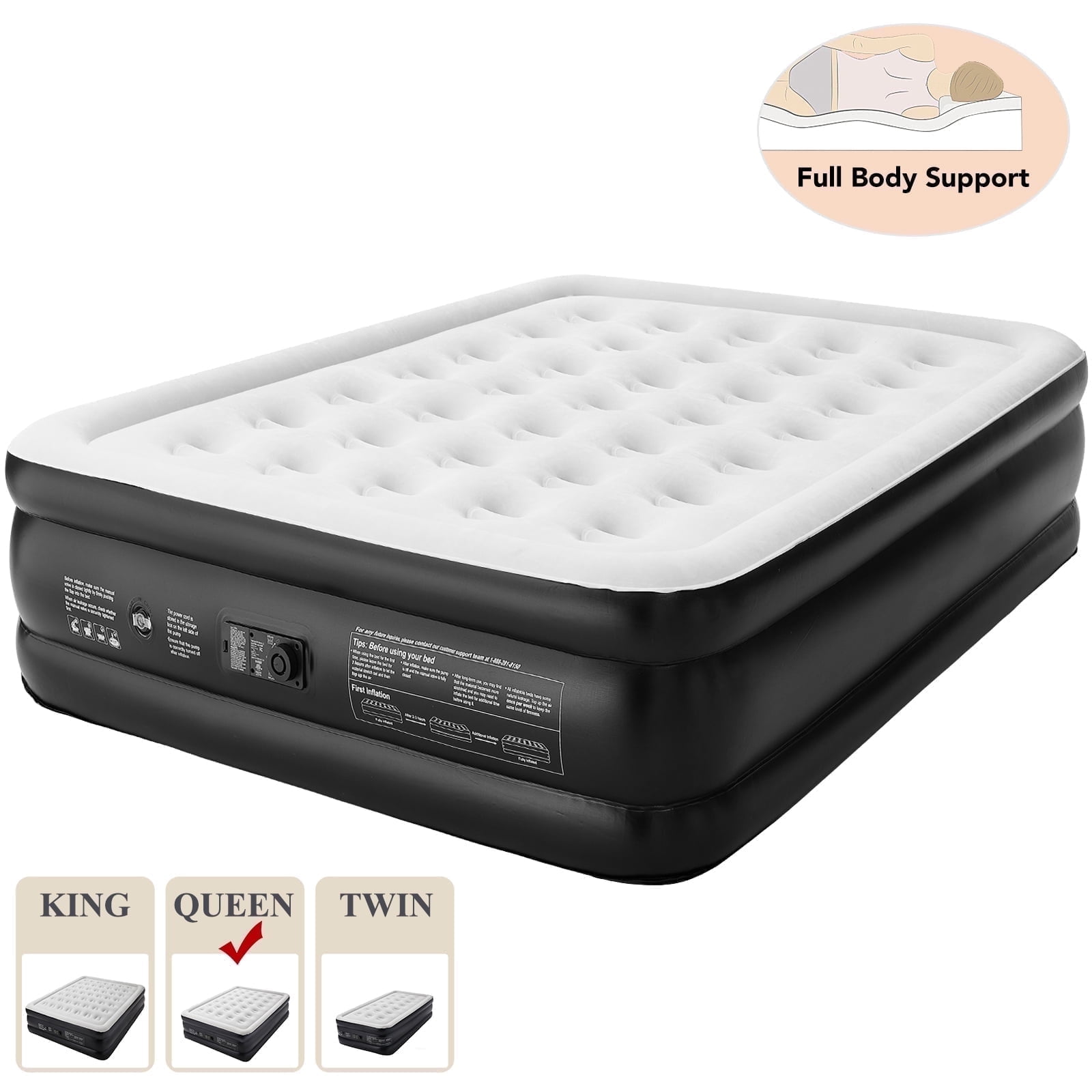 Ophanie Queen Air Mattress, 18-Inch Elevated Inflatable Bed with Built-in Pump, Puncture-Resistant, Quick Inflation/Deflation, Portable for camping & Guests, Black