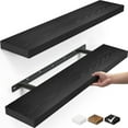 thumbnail image 1 of Ophanie 22.5 inch 2 Pack Wood Floating Shelves, Hanging Float Shelf for Wall Mounted Decorative Shelves, 6.7 x 23 Inch, Set of 2, Black, 1 of 8