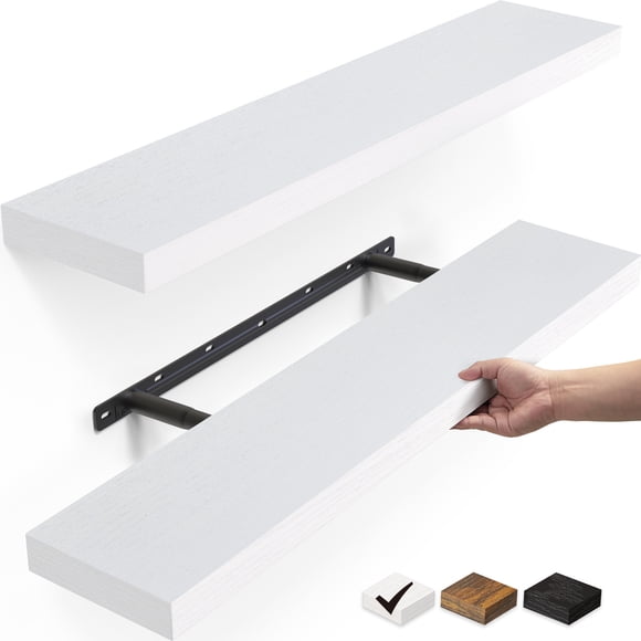 Ophanie 22.5 inch 2 Pack Wood Floating Shelves, Hanging Float Shelf for Wall Mounted Decorative Shelves, 6.7 x 23 Inch, Set of 2, White