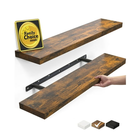 Ophanie 22.5 inch 2 Pack Wood Floating Shelves, Hanging Float Shelf for Wall Mounted Decorative Shelves, 6.7 x 23 Inch, Set of 2, Rustic Brown-