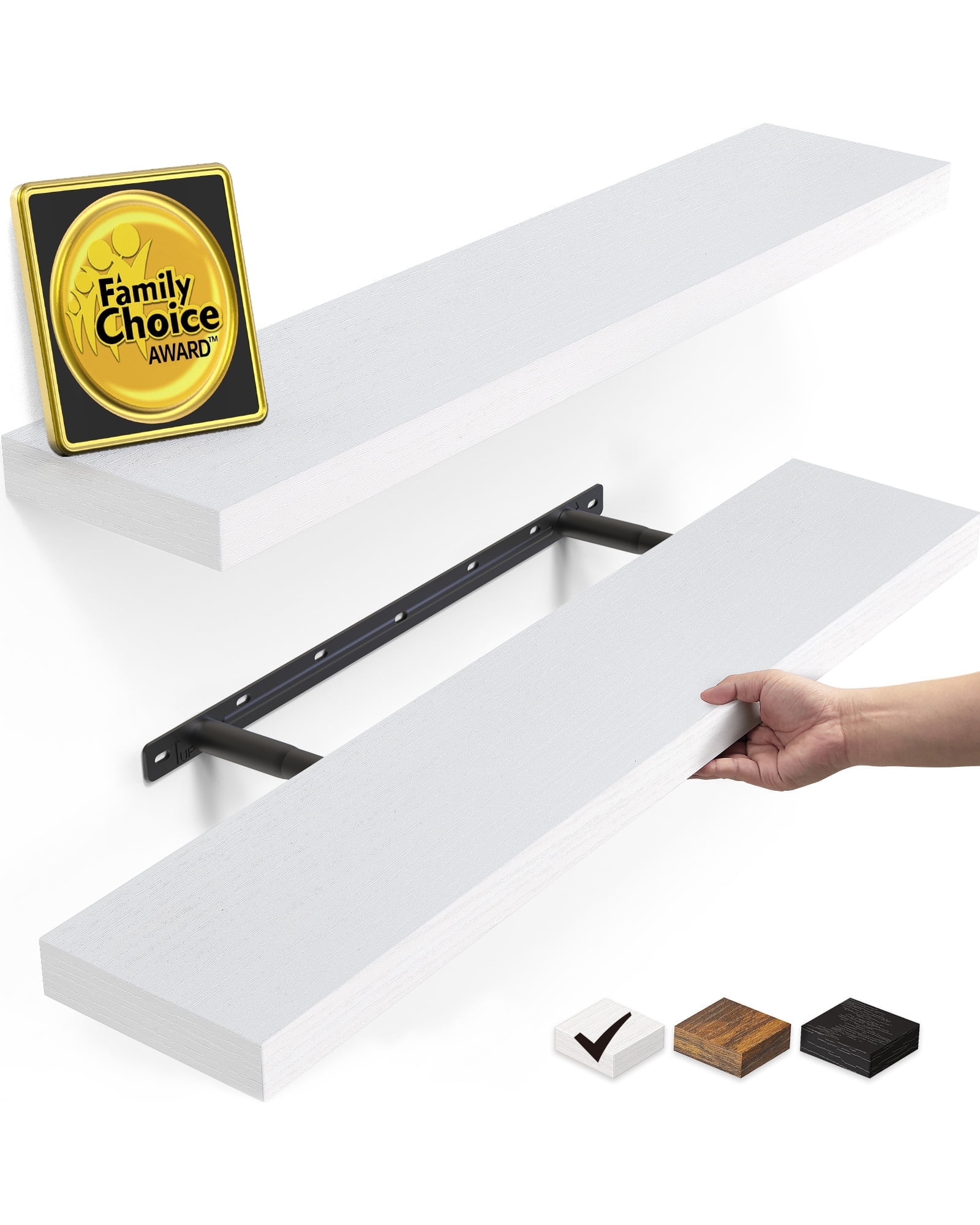 Ophanie 22.5 inch Wood Floating Shelves, Hanging Shelf for Wall Mounted Decorative Shelves, 6.7 x 23 Inch, Set of 2, White