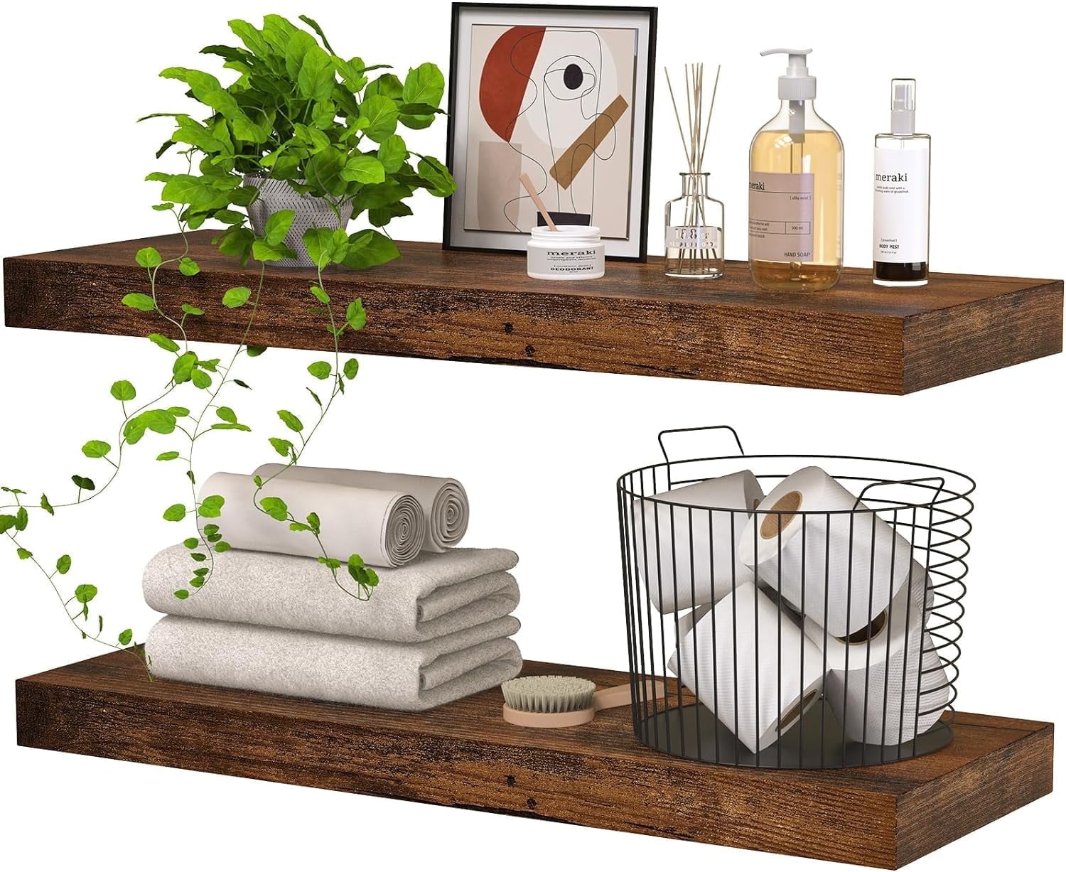 Ophanie 22.5 inch Wood Floating Shelves Wall Mounted Shelves, 6.7 x 23 Inch, Brown, Set of 2
