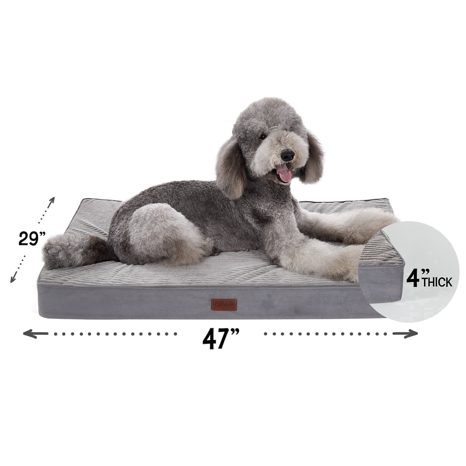 Ophanie 47in Gray Orthopedic Dog Bed for Large Dogs with Non-Slip