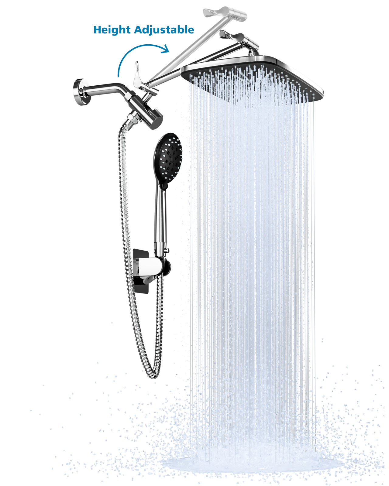DreamSpa UltraLuxury 5Setting Rainfall LED Shower Head with 3Color Temperature Sensor, Chrome