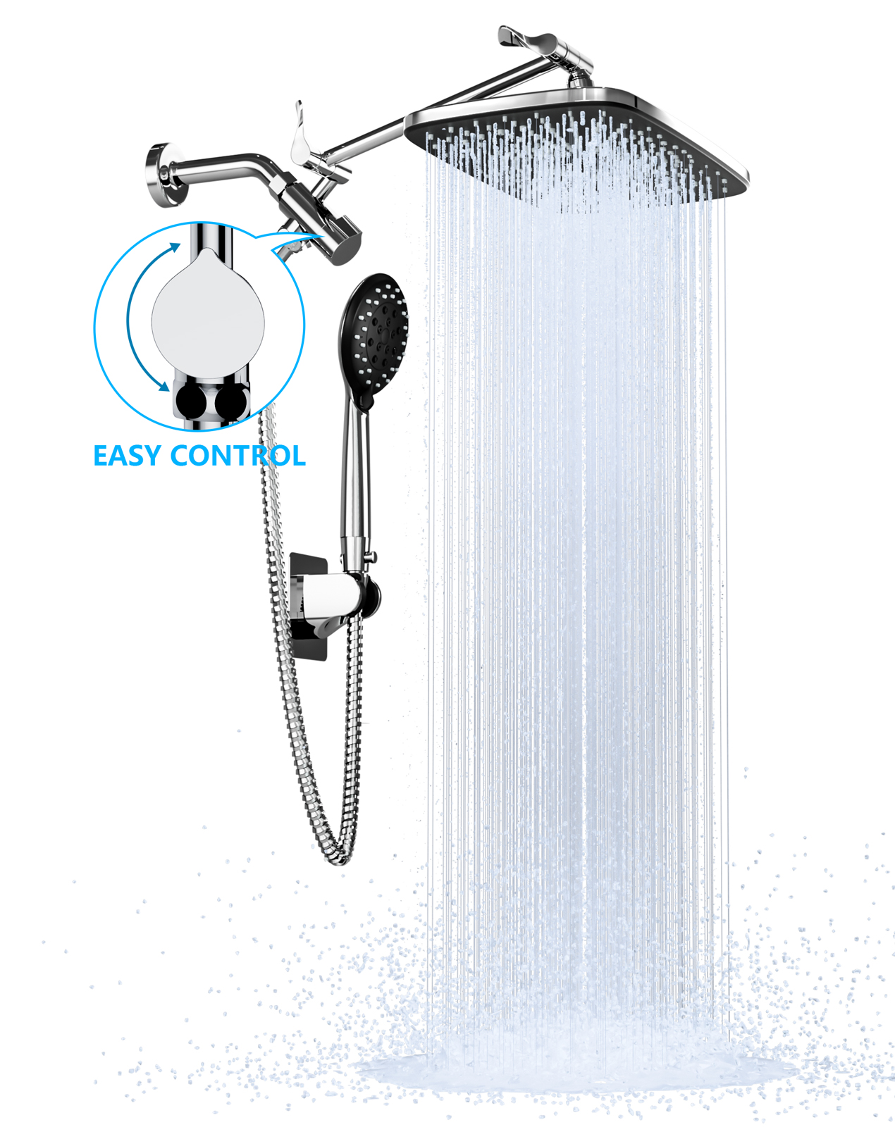 Ophanie 5-Setting High Pressure Shower Head, 12 inch Rain Shower Head with Handheld and Hose, Chrome - image 1 of 10