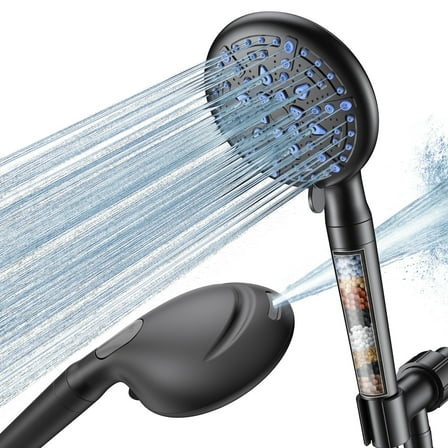 Ophanie 9 Setting Handheld Shower Head,High Pressure Shower Head with Filter, Hard Water Softener with 70" Hose Extension Spray Nozzle Shower,Black