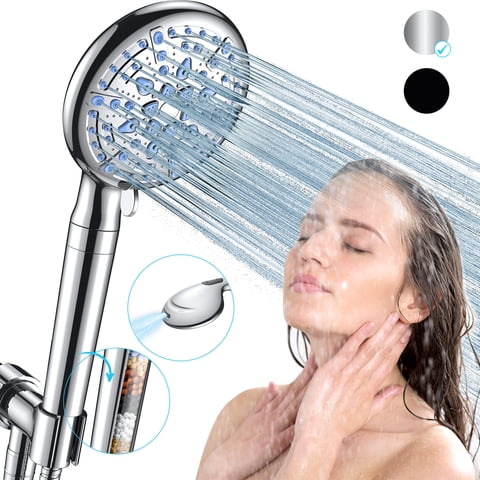 Ophanie 9 Setting Handheld Shower Head,High Pressure Shower Head with Filter, Hard Water Softener with 70" Hose Extension Spray Nozzle Shower, Silver