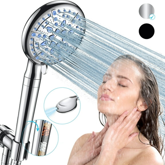 Ophanie 9 Setting Handheld Shower Head,High Pressure Shower Head with Filter, Hard Water Softener with 70" Hose Extension Spray Nozzle Shower,Silver