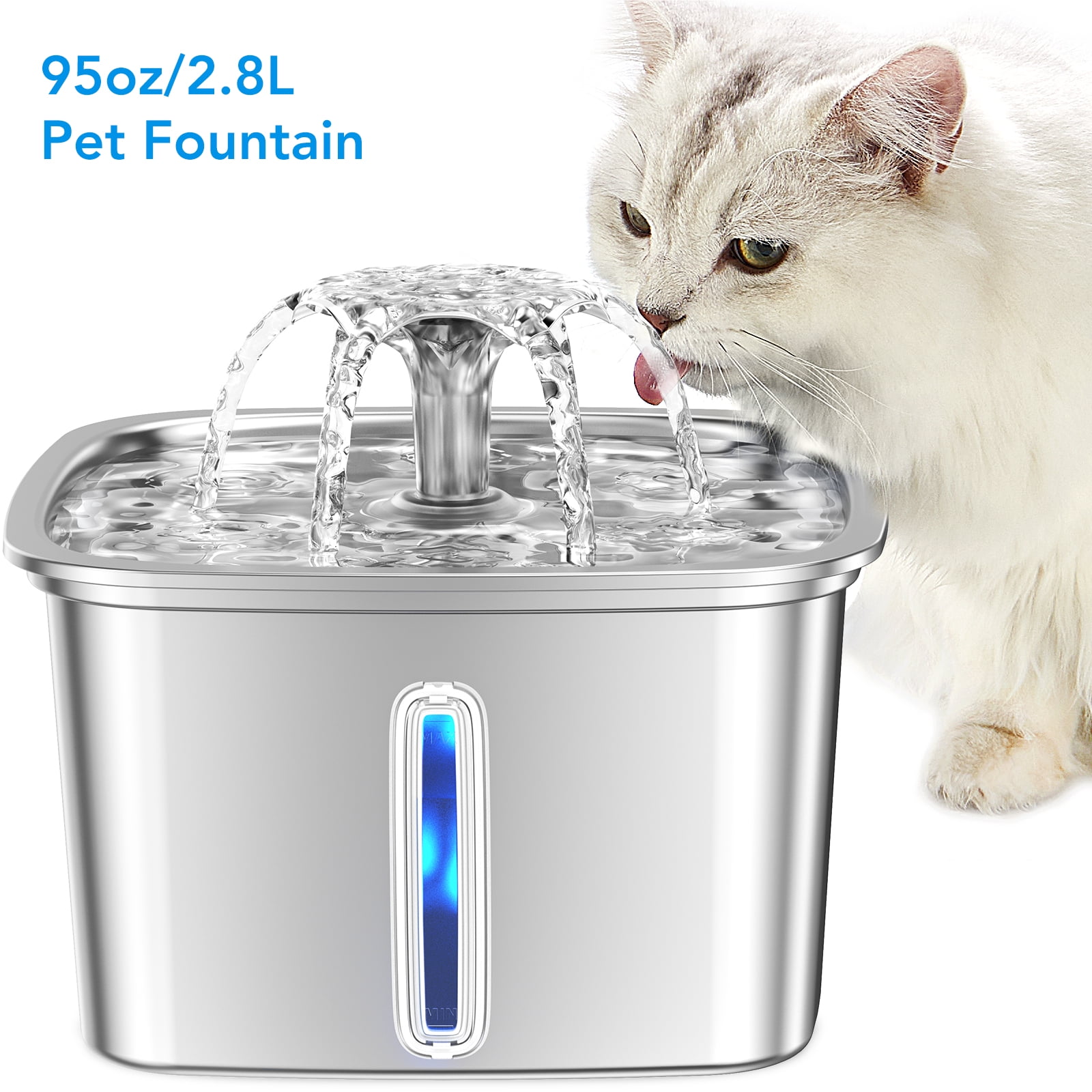 Ophanie 95oz/2.8L Pet Fountain, Stainless Steel Cat Dog Water Fountain