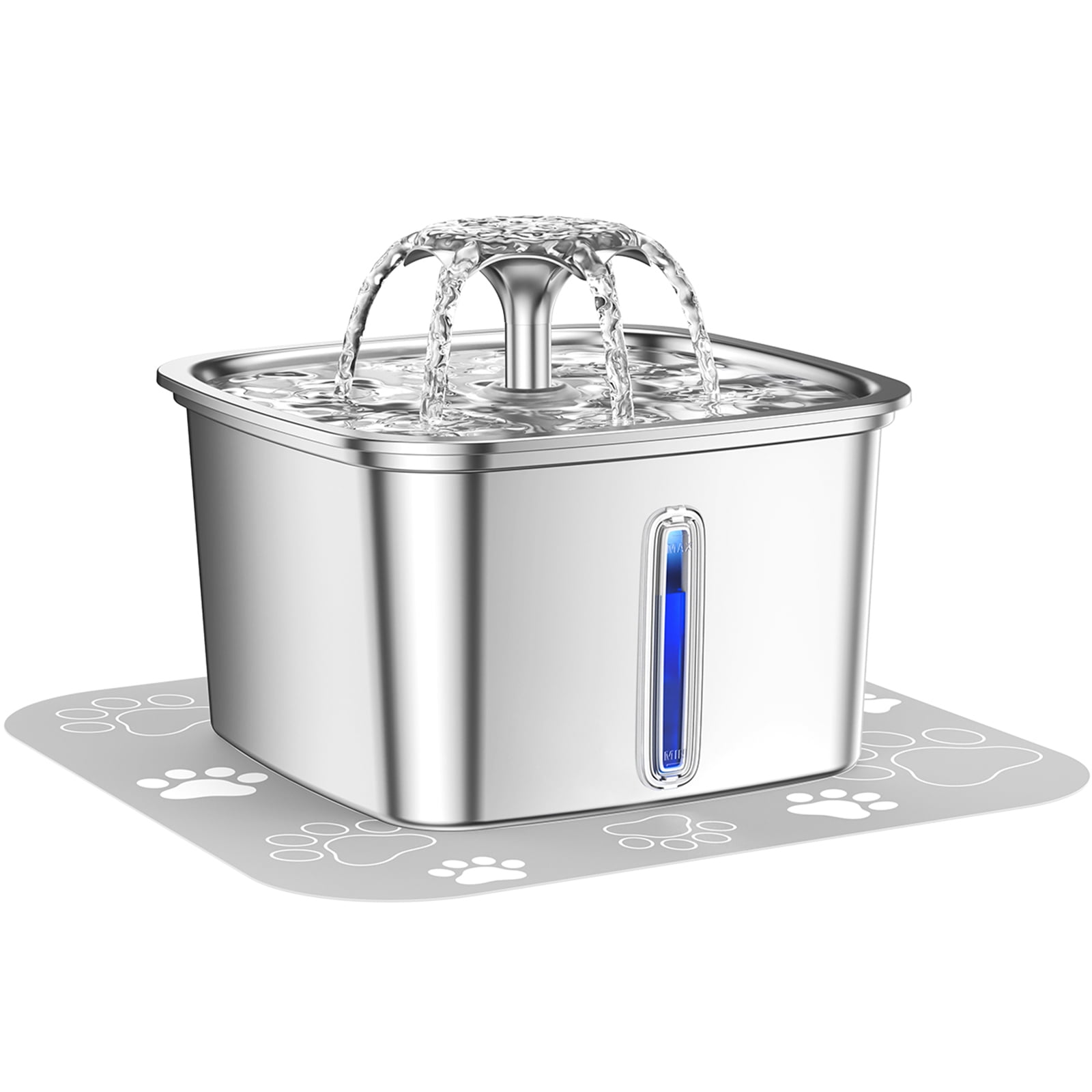 Ophanie 95oz/2.8L Stainless Steel Cat Water Fountain with Replacement Filters & Silicone Mat, Automatic Water Dispenser for Cats and Dogs, Electric Drinking Bowl Suitable for Multiple Pets, Silver - Walmart.com