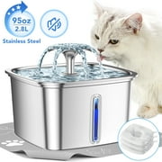Ophanie 95oz/2.8L Stainless Steel Cat Water Fountain with Replacement Filters & Silicone Mat, Automatic Water Dispenser for Cats and Dogs, Electric Drinking Bowl Suitable for Multiple Pets, Silver