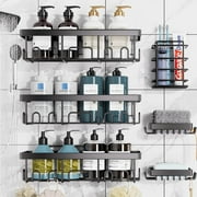 Ophanie Adhesive Shower Caddy 6 Pack, Large Capacity Bathroom Organizers and Storage, No Drilling Wall-Mounted Basket, Black