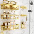 thumbnail image 1 of Ophanie Adhesive Shower Caddy 6 Pack, Large Capacity Bathroom Organizers and Storage, No Drilling Wall-Mounted Basket, Gold, 1 of 5