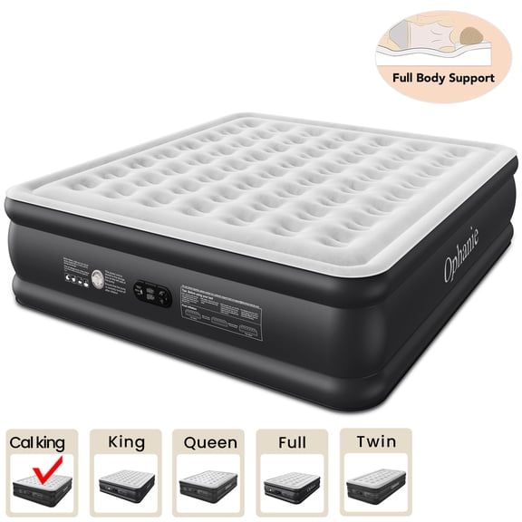 Ophanie Cal King Air Mattress, 18-Inch Elevated Inflatable Bed with Built-in Pump, Puncture-Resistant, Quick Inflation/Deflation, Portable for camping & Guests, Black